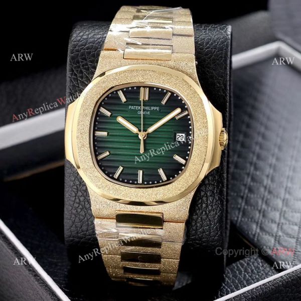 Copy Patek Philippe Nautilus Frosted Gold Watch with Luminous Dial Markers Copy Patek Philippe Nautilus Frosted Gold Watch with Luminous Dial Markers