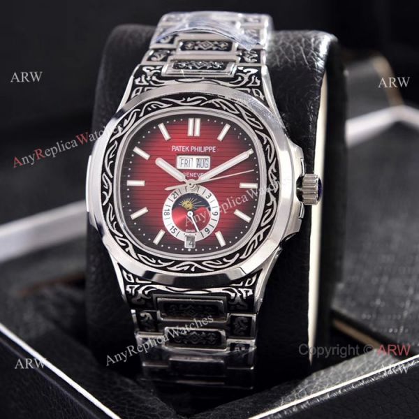 Copy Patek Philippe Nautilus Annual Calendar Watches Silver Dial Engraving Case Copy Patek Philippe Nautilus Annual Calendar Watches Silver Dial Engraving Case