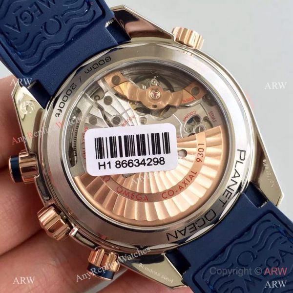 (OM)New Copy Swiss Omega Seamaster 9900 Watch Rose Gold Blue Leather (OM)New Copy Swiss Omega Seamaster 9900 Watch Rose Gold Blue Leather