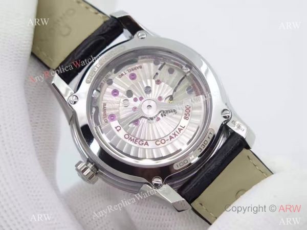 Swiss Omega De Ville Fake SS Black Leather Watch 8500 Movement Swiss Omega De Ville Fake SS Black Leather Watch 8500 Movement