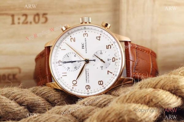 Fake IWC Portuguese Rose Gold Chronograph Watch Black Leather Band Fake IWC Portuguese Rose Gold Chronograph Watch Black Leather Band