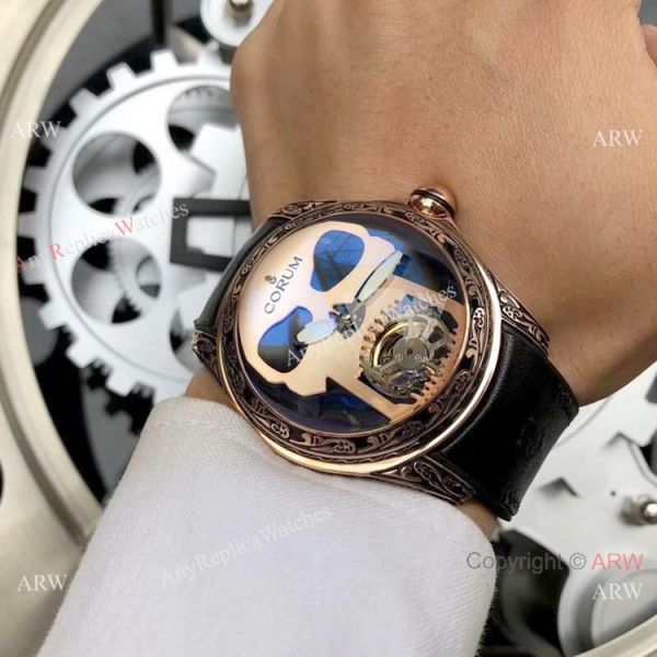 Corum Bubble 47 Flying Tourbillon Rose Gold Tattoo Wristwatch Replica Corum Watches Corum Bubble 47 Flying Tourbillon Rose Gold Tattoo Wristwatch Replica Corum Watches