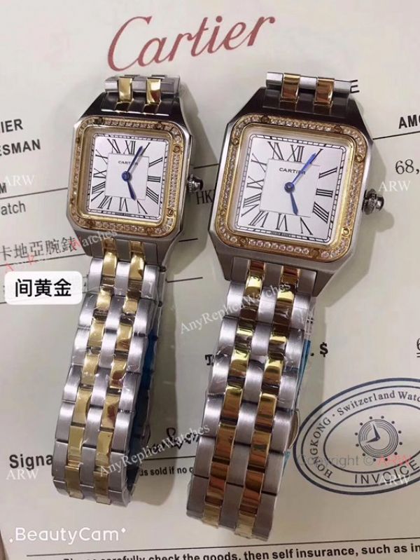 Two Tone Cartier Santos Diamond Replica Watch Lover watch New Replica Two Tone Cartier Santos Diamond Replica Watch Lover watch New Replica