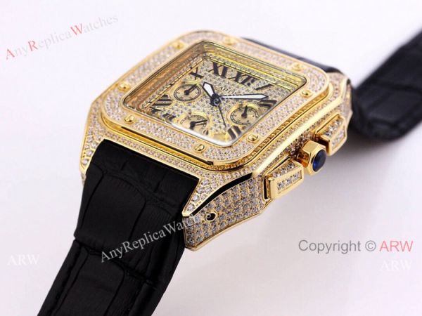 Knockoff Cartier Santos De Chronograph Iced Out Watch 45mm Men Knockoff Cartier Santos De Chronograph Iced Out Watch 45mm Men