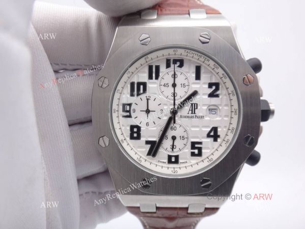 Cheap Audemars Piguet Replica Watches Royal Oak SS White Chronograph Brown Leather Band Cheap Audemars Piguet Replica Watches Royal Oak SS White Chronograph Brown Leather Band