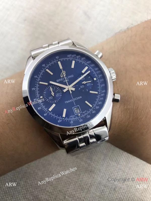 Breitling Transocean Blue Dial Chronograph Replica Watch Stainless Steel Breitling Transocean Blue Dial Chronograph Replica Watch Stainless Steel