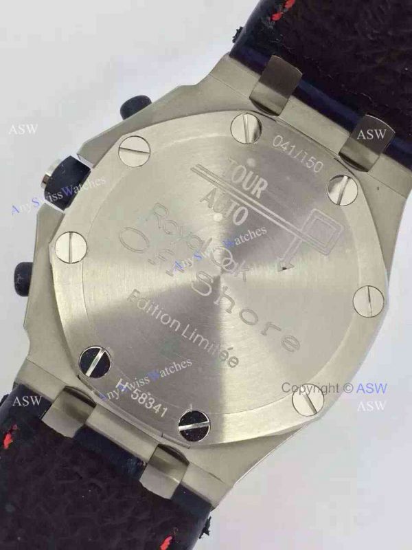 Swiss Audemars Piguet White &038; Blue Chronograph Black Leather Watch Swiss Audemars Piguet White &038; Blue Chronograph Black Leather Watch