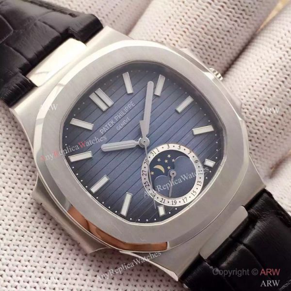 Swiss Grade 1 Patek Philippe Moonphase Replica Watch Nautilus Black Dial 40mm Swiss Grade 1 Patek Philippe Moonphase Replica Watch Nautilus Black Dial 40mm