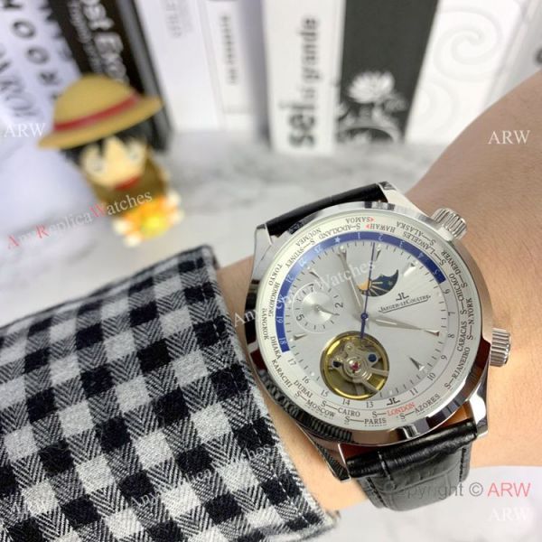 Copy Jaeger-LeCoultre Grand Complications Moon Watch SS Black Leather Band Copy Jaeger-LeCoultre Grand Complications Moon Watch SS Black Leather Band