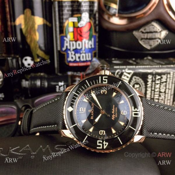 Swiss Quality Blancpain Fifty Fathoms Automatic Mens Watch Rose Gold Black Dial Swiss Quality Blancpain Fifty Fathoms Automatic Mens Watch Rose Gold Black Dial