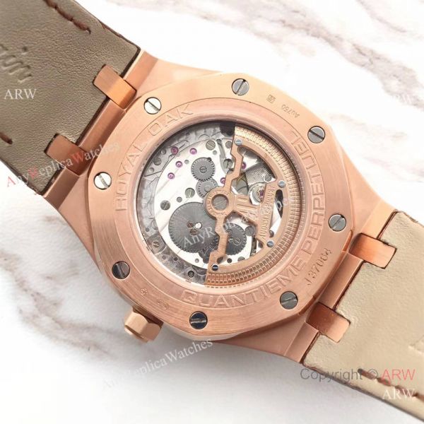 Audemars Piguet Royal Oak Perpetual Calendar Replica Watch Rose Gold Brown Leather Strap Audemars Piguet Royal Oak Perpetual Calendar Replica Watch Rose Gold Brown Leather Strap