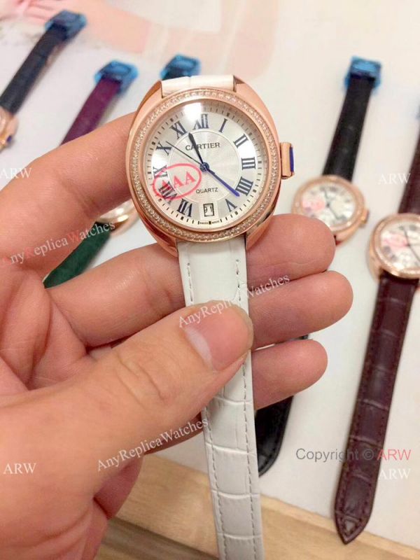 Fake Cle de Cartier Roman Dial Rose Gold Diamond watch Women Size Fake Cle de Cartier Roman Dial Rose Gold Diamond watch Women Size