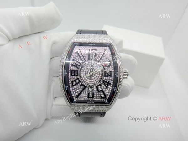2019 Replica Franck Muller Vanguard Iced Out Full Diamond Watch Silver Case 2019 Replica Franck Muller Vanguard Iced Out Full Diamond Watch Silver Case