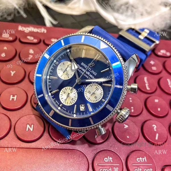 Breitling Superocean 43mm Watch SS Blue Dial Blue Rubber Strap Breitling Superocean 43mm Watch SS Blue Dial Blue Rubber Strap