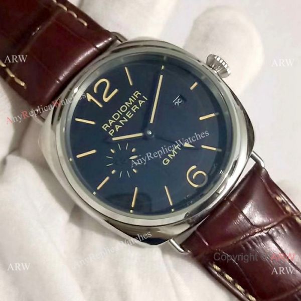 AAA Replica Panerai Radiomir GMT Brown Leather Strap Watch PAM 421 AAA Replica Panerai Radiomir GMT Brown Leather Strap Watch PAM 421