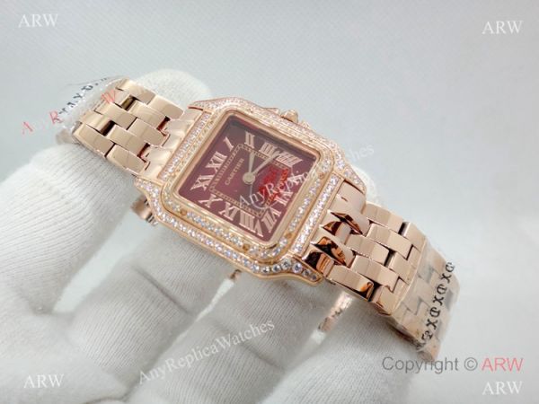Panthere De Cartier Replica Watches Rose Gold Dark Red Dial Panthere De Cartier Replica Watches Rose Gold Dark Red Dial