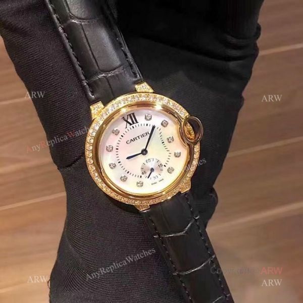 Fake Cartier Ballon Bleu 36mm Watch Gold Case White MOP Face Fake Cartier Ballon Bleu 36mm Watch Gold Case White MOP Face