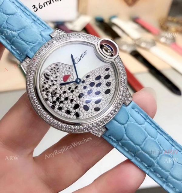 Ballon Bleu de Cartier Replica Watches SS Diamond Leopard Face Ballon Bleu de Cartier Replica Watches SS Diamond Leopard Face