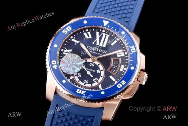 Swiss Replica Cartier Calibre De Cartier Diver Watch Rose Gold Blue Swiss Replica Cartier Calibre De Cartier Diver Watch Rose Gold Blue