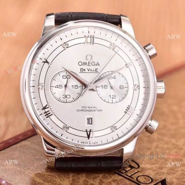 Fake Omega De Ville Chronograph Watches SS Brown Leather Strap Fake Omega De Ville Chronograph Watches SS Brown Leather Strap