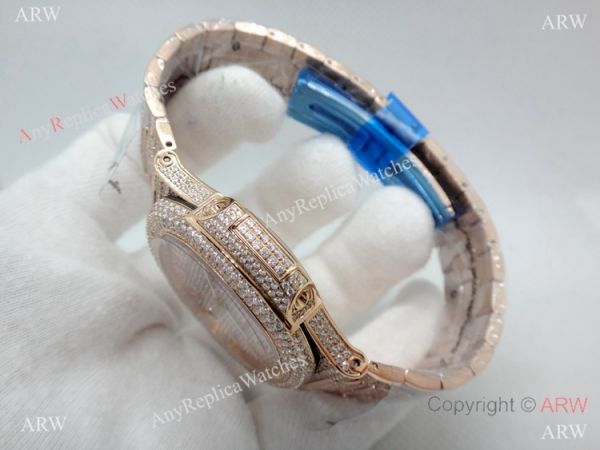 Highest Quality Patek Philippe 5719 Nautilus Jumbo Watch Rose Gold Full Diamond Highest Quality Patek Philippe 5719 Nautilus Jumbo Watch Rose Gold Full Diamond