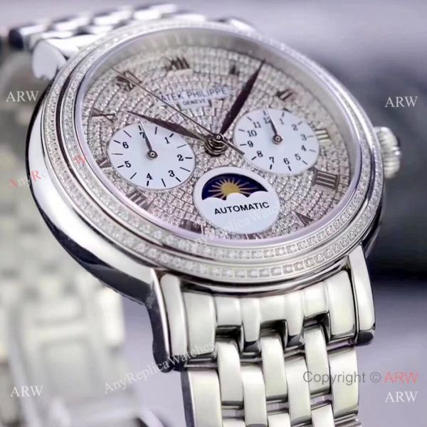 Fake Patek Philippe Complications SS Diamond dial Watch Swiss 9100 Fake Patek Philippe Complications SS Diamond dial Watch Swiss 9100