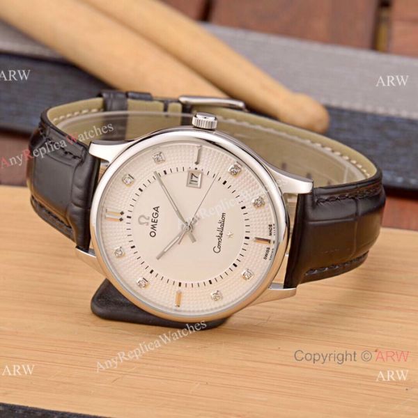 New Replica Omega Constellation 41mm Watch SS Black Leather Strap New Replica Omega Constellation 41mm Watch SS Black Leather Strap