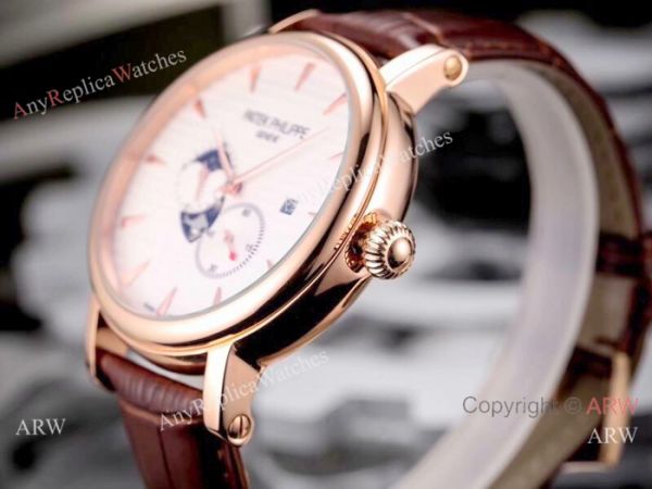 Patek Philippe Calatrava 42mm Copy Watches SS White Moonphase Dial Patek Philippe Calatrava 42mm Copy Watches SS White Moonphase Dial