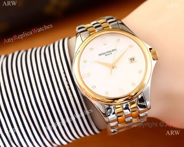Patek Philippe Geneve Calatrava Replica Watch 2-Tone White Dial Patek Philippe Geneve Calatrava Replica Watch 2-Tone White Dial
