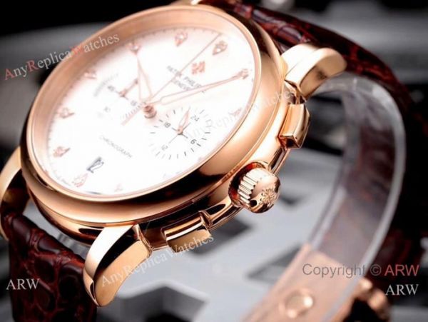 Copy Patek Philippe Geneve Chronograph Watch White Dial Brown Leather Band Copy Patek Philippe Geneve Chronograph Watch White Dial Brown Leather Band