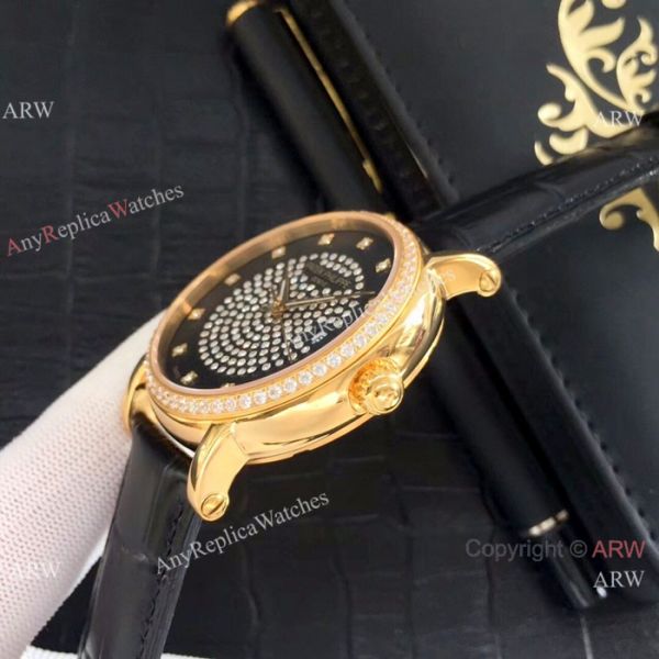 Patek Philippe Calatrava Diamond Watch SS Black Leather Band Patek Philippe Calatrava Diamond Watch SS Black Leather Band