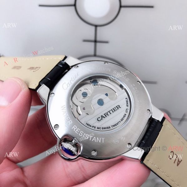 Copy Ballon Bleu de Cartier Moonphase Watch White Dial Black Leather Band Copy Ballon Bleu de Cartier Moonphase Watch White Dial Black Leather Band