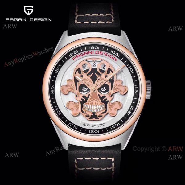 Replica Pagani Design Rose Gold Bezel Skeleton Skull Face Watch Replica Pagani Design Rose Gold Bezel Skeleton Skull Face Watch