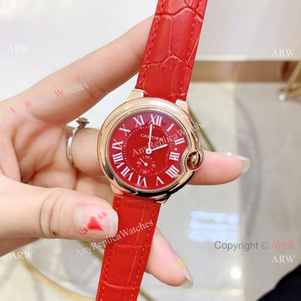 Red Dial Rose Gold Ballon Bleu Cartier Watch Lady 36mm Red Dial Rose Gold Ballon Bleu Cartier Watch Lady 36mm