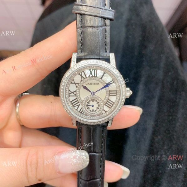 Fashion Cartier Watch Lady Diamond Bezel Black Leather Strap Fashion Cartier Watch Lady Diamond Bezel Black Leather Strap