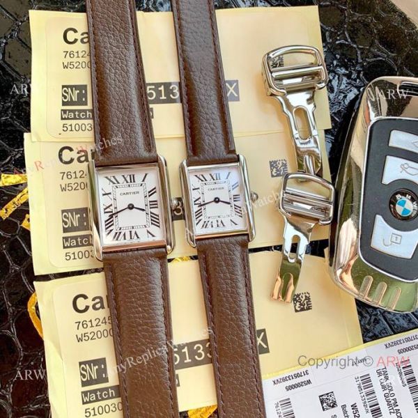 Cartier Solo Tank Quartz Watch SS Orange Leather Band Cartier Solo Tank Quartz Watch SS Orange Leather Band