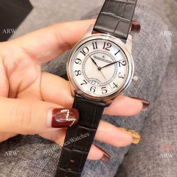 Replica Jaeger leCoultre Ladies Watch White MOP Dial Black Leather Band Replica Jaeger leCoultre Ladies Watch White MOP Dial Black Leather Band