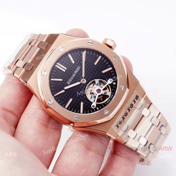 Swiss Copy Audemars Piguet Royal Oak tourbillon Watch Rose Gold Grey Dial Swiss Copy Audemars Piguet Royal Oak tourbillon Watch Rose Gold Grey Dial