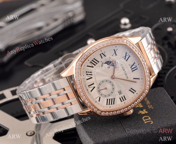 New Copy Cartier Drive de Moonphase Watch White Dial Black Leather Band New Copy Cartier Drive de Moonphase Watch White Dial Black Leather Band