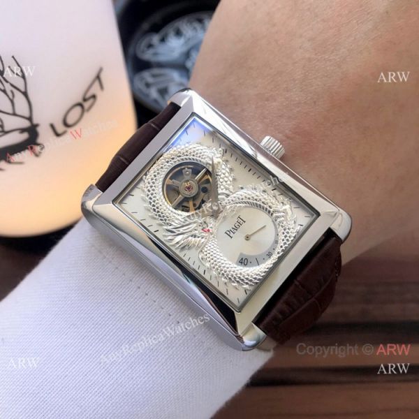 2019 Copy Piaget Black Tie Dragon watches Gold Case Brown Strap 2019 Copy Piaget Black Tie Dragon watches Gold Case Brown Strap