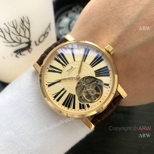 Clone Piaget Tourbillon Rose Gold White Roman Dial Men Watch Clone Piaget Tourbillon Rose Gold White Roman Dial Men Watch