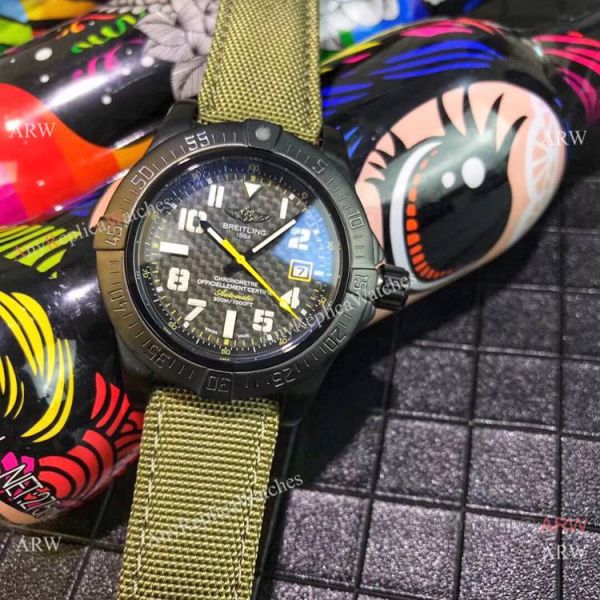 Breitling Avenger II Seawolf Copy Watch Blacksteel Green Leather Band Breitling Avenger II Seawolf Copy Watch Blacksteel Green Leather Band