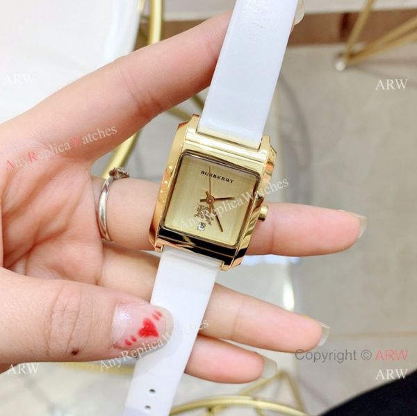 Copy Burberry 25mm women Watches Gold Case Black Leather Band Copy Burberry 25mm women Watches Gold Case Black Leather Band