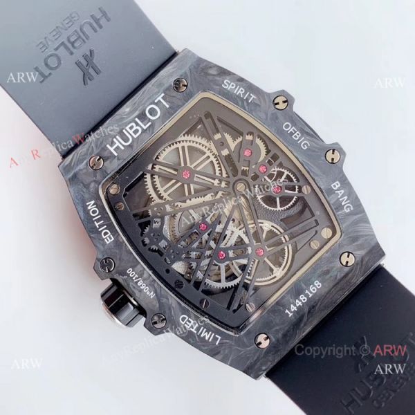 Swiss Grade Copy Hublot Spirit of Big Bang Tourbillon Carbon Watch Red Rubber Strap Swiss Grade Copy Hublot Spirit of Big Bang Tourbillon Carbon Watch Red Rubber Strap