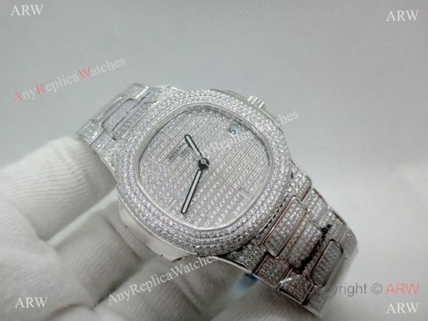 Swiss Grade Copy Patek Philippe Nautilus Jumbo Cal 324 Watch Stainless Steel Iced Out Swiss Grade Copy Patek Philippe Nautilus Jumbo Cal 324 Watch Stainless Steel Iced Out
