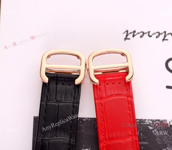 Copy Cartier Red Leather Strap Rose Gold Diamond Quartz Watch 35mm Copy Cartier Red Leather Strap Rose Gold Diamond Quartz Watch 35mm