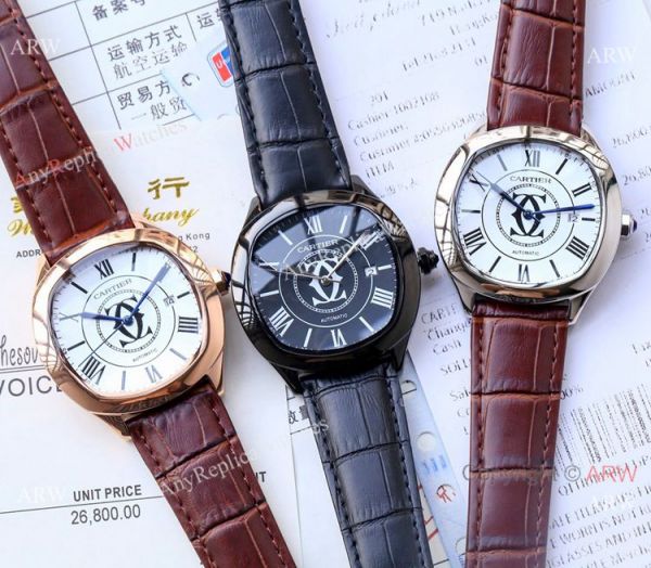 Copy Cartier Drive De automatic Watches Black Leather Strap Copy Cartier Drive De automatic Watches Black Leather Strap