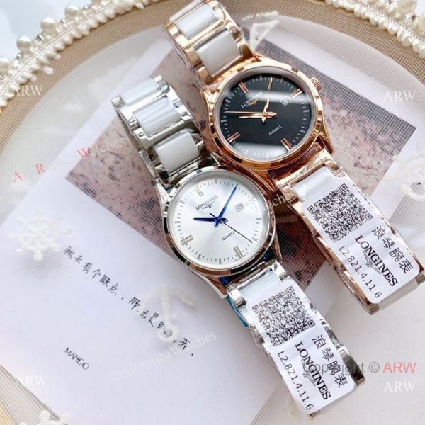 Copy Longines Quartz watches White Ceramic Rose Gold Sapphire glass Copy Longines Quartz watches White Ceramic Rose Gold Sapphire glass