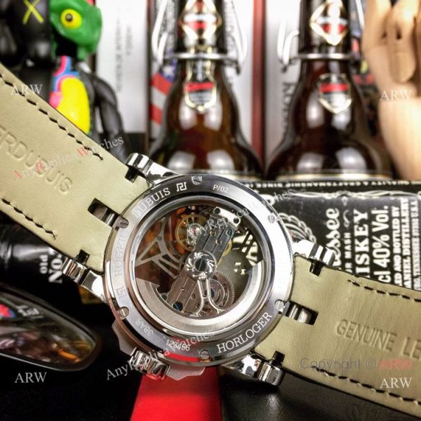 Copy Roger Dubuis Excalibur 46 Skeleton Men Watch SS Black Leather Strap Copy Roger Dubuis Excalibur 46 Skeleton Men Watch SS Black Leather Strap
