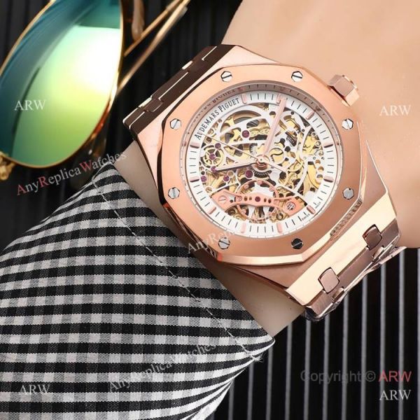 High Quality Fake AP Skeleton Royal Oak Rose Gold Black Dial Watch High Quality Fake AP Skeleton Royal Oak Rose Gold Black Dial Watch